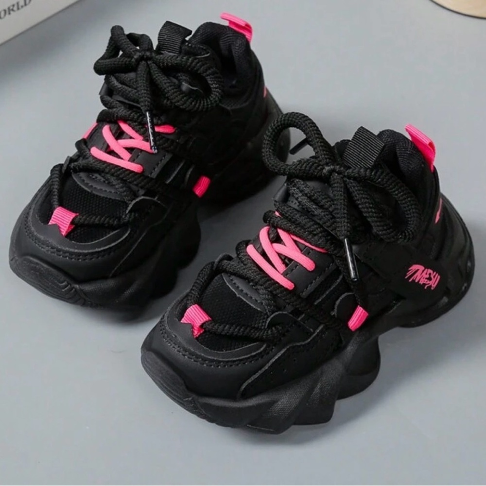 Kids Black and Pink Sneakers